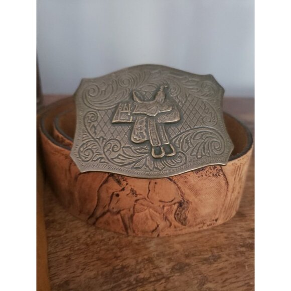 Western Belt Womens Cowgirl Horse Saddle Leather Buckle Med Large - Picture 1 of 10